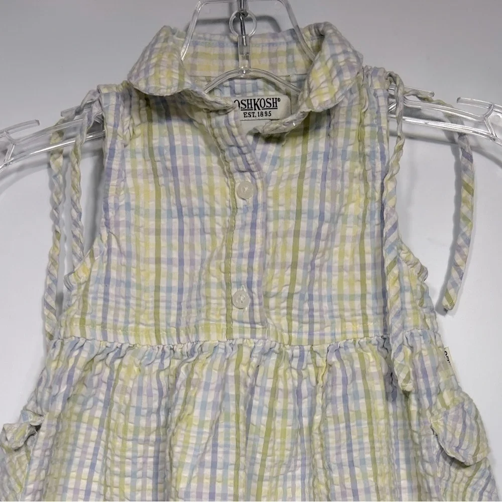 OshKosh Vintage Seersucker Striped Dress Size 24 Mos. Yellow/Lavender Cotton